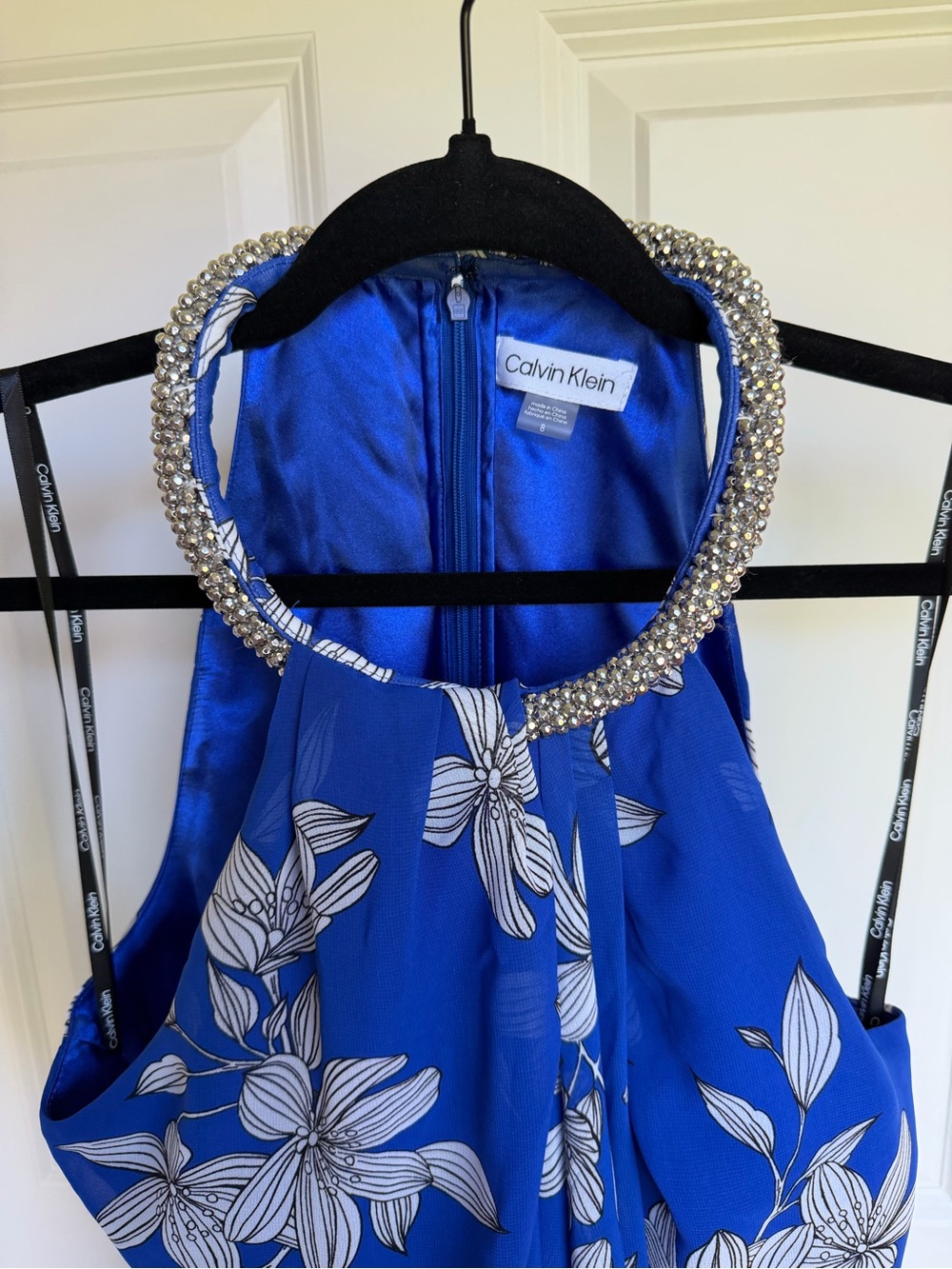 Calvin Klein Cobalt Blue Floral Halter Maxi Dress - Picture 6 of 6